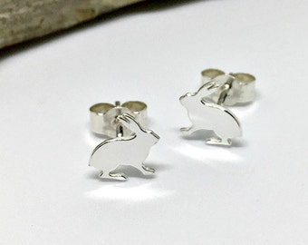 Hare silhouette sterling silver stud earrings.