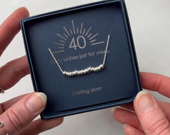 40th Birthday necklace sterling silver links chain Handmade gift boxed gifts for her fortieth birthday present Mum Mom sister daughter niece