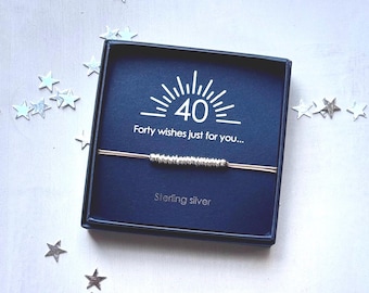 40th Birthday jewellery charm bracelet gift boxed handmade sterling silver and cord friendship gift for her girl woman Mum Aunt turning 40
