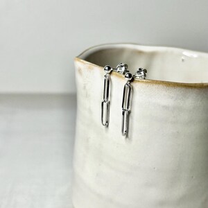 Sterling silver paperclip chain drop stud earrings