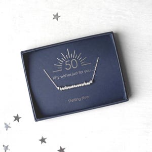 Special 50th Birthday necklace featuring 50 sterling silver links on delicate trace chain Handmade
