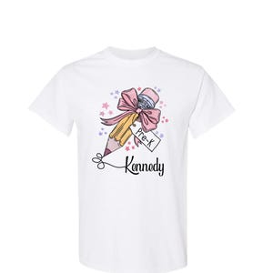 Girls Back to School Kids Shirt | Personalized First Day of School T- Shirt | Custom Name Preschool Shirt | Pencil Bow Toddler T-Shirt