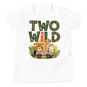 2nd Birthday Safari Toddler Shirt - Cute Two Wild Animals Driving Safari Truck Tee - Second Birthday Party Theme - Retro Natural Kids Shirts