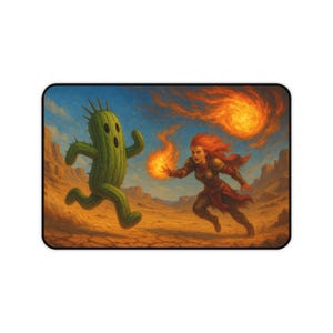 Espinas y Chispas - Tapete de juego de fantasía TCG 12x18 / Arte de Duelo del Desierto