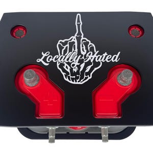 Optima Battery Tray- Billet Aluminum - "Locally Hated V3" - Black - Optima Battery Tray Group 34/78 - For Ford Chevy Mopar Engine Dress Up