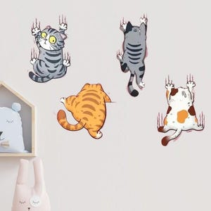 Adorable Cartoon Cat Wall Decals - Self-Adhesive, Reusable Bedroom & Dorm Decor Stickers for Whimsical Backgrounds and Door Art