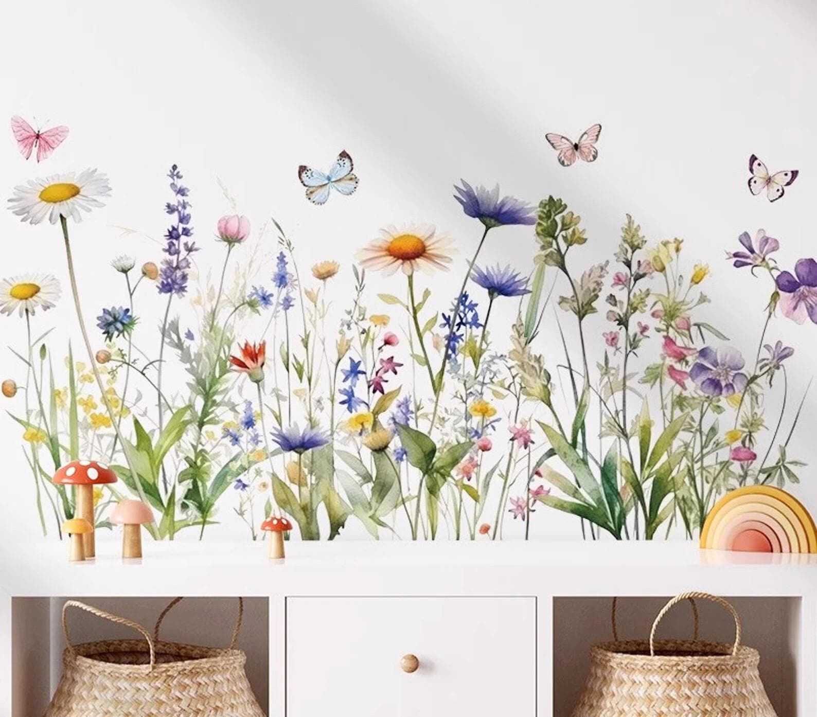 Colorful Flower Wall Sticker Set – Removable Waterproof Decals for Bedroom, Skirting Line, or Staircase Decor