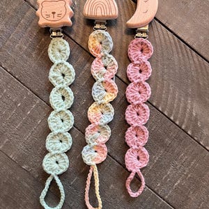 Handmade Crochet Pacifier Chain with Wooden Clip