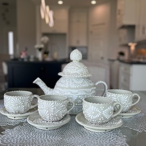 White hand painted Mexican Talavera Coffe / Tea Set.