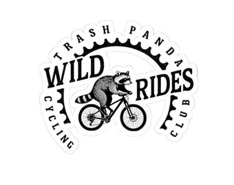3&quot; x 3&quot; - Wild Rides Trash Panda Stickers | Cycling, Biking, Adventure, Outdoor Decor, Gift for Cyclists