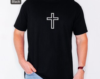 Minimalistisches christliches Kreuz-T-Shirt - einfacher Glaube-Grafik-T-Stück - religiöses Kleid - inspirierendes Hemd - Marine Unisex Geschenk für Gläubige