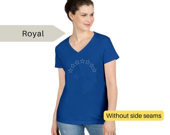Venezuelan Star Arc T-Shirt – Women’s V-Neck Tee with Subtle Flag Design, Latin Pride Apparel, Minimalist Patriotic Gift