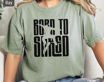 Born to Shred Skateboard T-Shirt - Skateboarding Grafik Tee - Skater Geschenk für Männer Frauen Teenager - Streetwear Sommer Shirt - Bay Grün