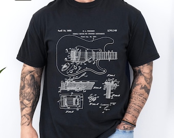 Vintage E-Gitarren-Patent-T-Shirt - Blueprint-Schema-T-Shirt für Gitarristen - Musiker- & Gitarrenliebhaber-Geschenk - Vintage-Stil Grafik-Shirt