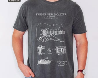 E-Gitarren-Patent-T-Shirt - Vintage-Strat-Style Blueprint-T-Shirt - Musiker Geschenk - Retro Gitarrenkunst