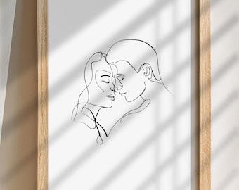 Romantic Couple Line Art Print | Minimalist Bedroom Decor (Digital Download)