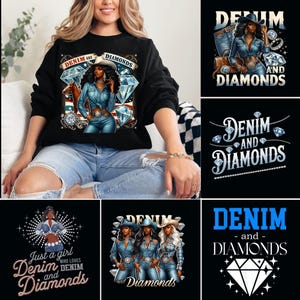 Bundle Denim And Diamonds Glam Cowgirl Party Design Png, digital clipart PNG, Birthday party ladies clip art, printable. Instant download.
