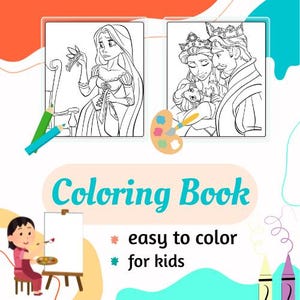 Disney Princess Coloring Book, Kids Coloring Pages, Digital Coloring, Printable Coloring ,Tangled Coloring Pages, Kids Coloring Fun,