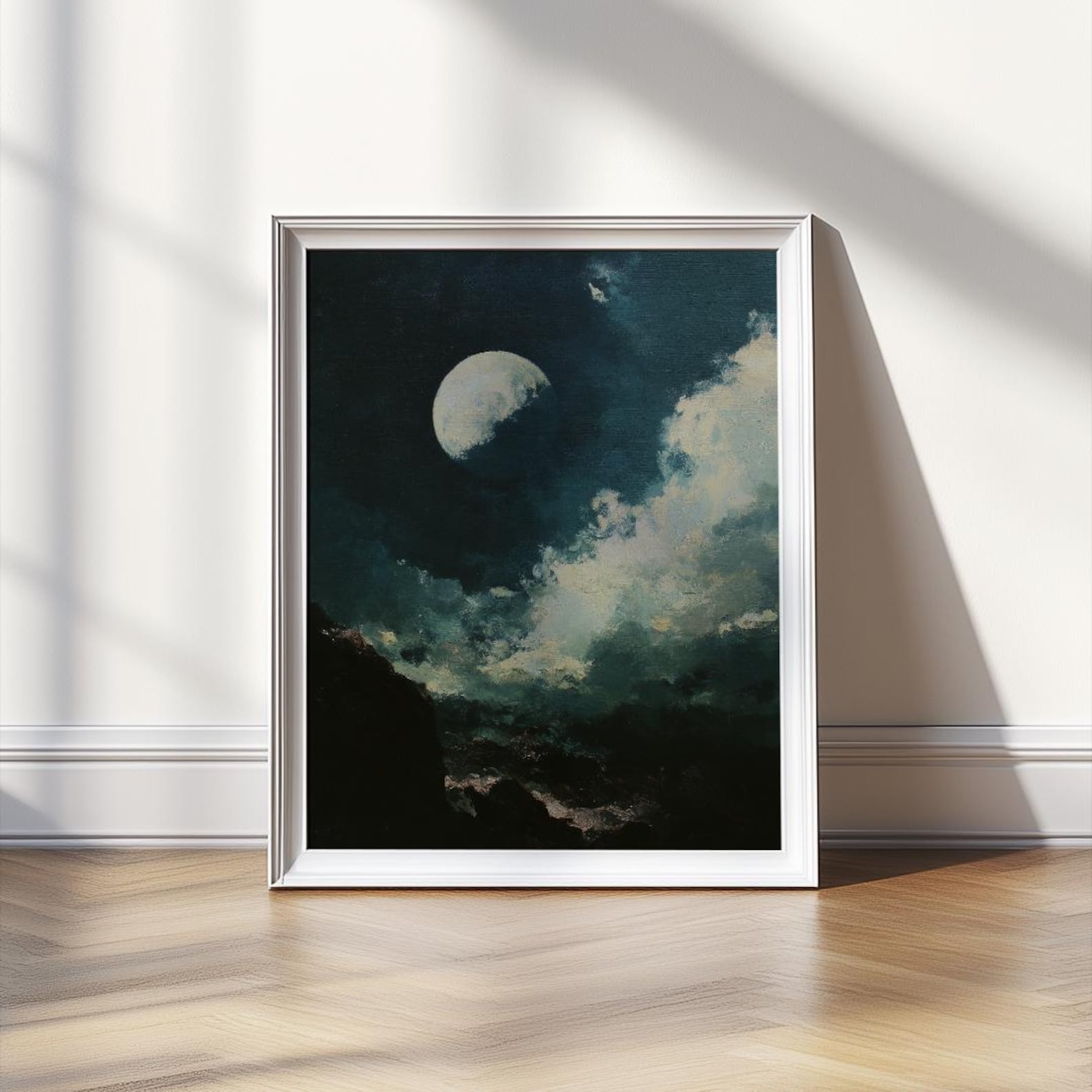 Moon Landscape Painting | Dark Night Sky Art | Dramatic Cloud Wall ...