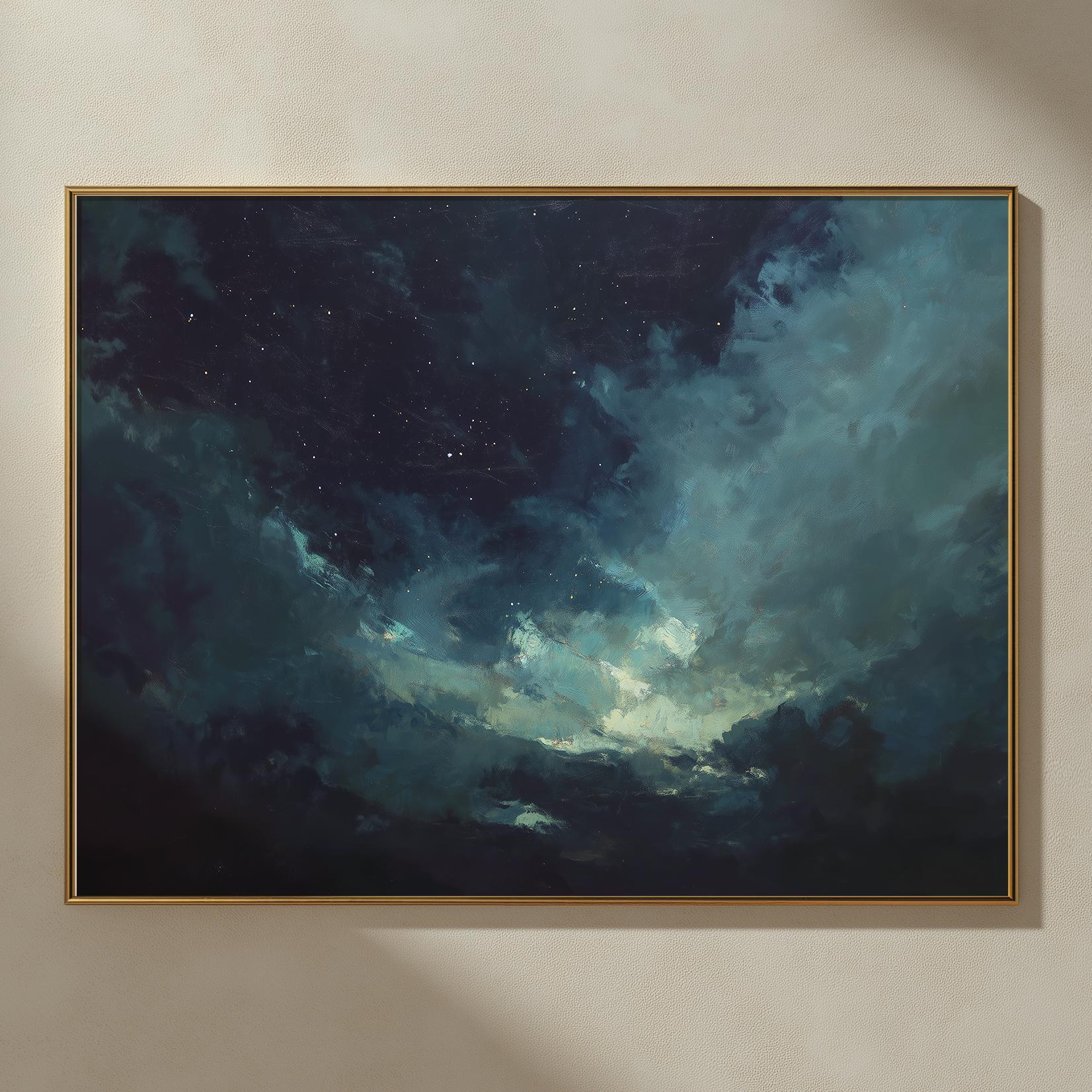 Night Sky Oil Painting | Starry Night Illustration | Vintage Celestial ...