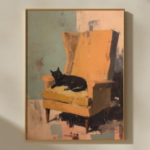 Dipinto ad olio di gatto nero / Arte astratta / Arte murale in stile Matisse / Regalo per gli amanti dei gatti / Ritratto di animale domestico di metà secolo / Dipinto ad olio dalla consistenza ruvida