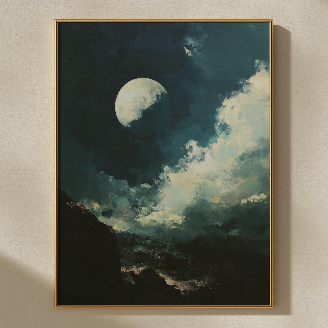 Moon Landscape Painting | Dark Night Sky Art | Dramatic Cloud Wall ...