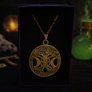 Triple Moon Goddess Tree of Life Pentacle Necklace