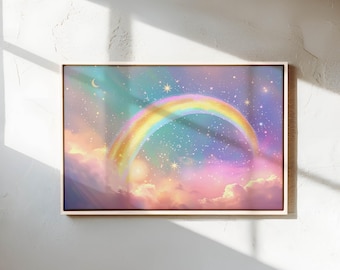 Pastel Rainbow Canvas – Dreamy Nursery Decor, Night Sky Wall Art