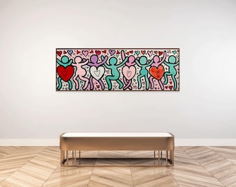 Keith Haring inspiriert Liebe Leinwand Kunst - Bunte Herz-Wand-Dekor für Schlafzimmer