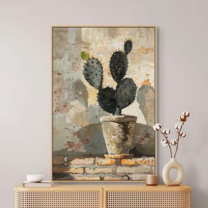 Rustic Cactus Canvas – Desert Botanical Wall Art with Clay Pot and Earthy Textures