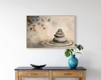 Zen Balance Wall Art – Beige Minimal Canvas for Spa and Meditation Room Decor