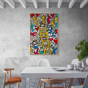 Keith Haring Inspired Ladder Canvas – Colorful Pop Art Wall Decor for Creative Room image 5