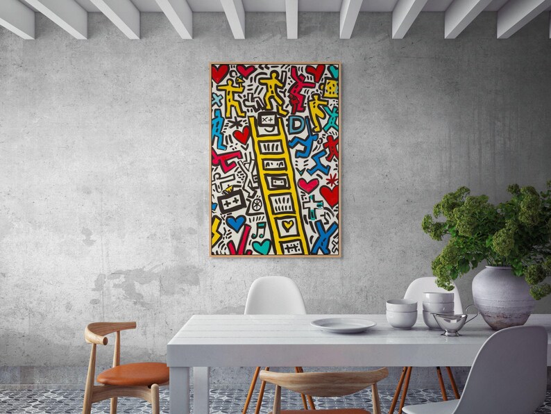 Keith Haring Inspired Ladder Canvas – Colorful Pop Art Wall Decor for Creative Room image 5