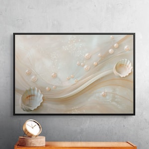 Pearl and Shell Canvas – Soft Coastal Wall Art for Elegant Beach Home Decor