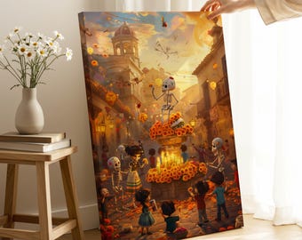 Day of the Dead Festival Art Print – Día de los Muertos Skeleton Celebration Wall Decor
