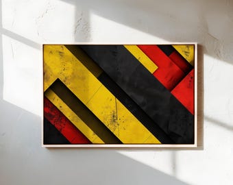 Tableau abstrait géométrique – Toile moderne jaune et rouge pour la décoration de bureau et de maison