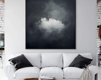 Dark Cloud Canvas Art – Minimal Square Wall Print for Modern or Masculine Room Decor