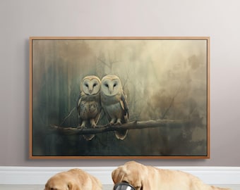 Lámina de pared de pareja de búhos: decoración romántica de animales del bosque para hogares rústicos y acogedores