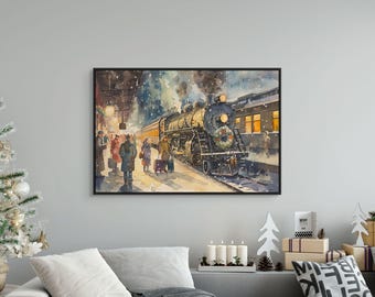 ヴィンテージクリスマストレインキャンバス – 心地よいホリデーデコレーションのためのノスタルジックな冬のウォールアート