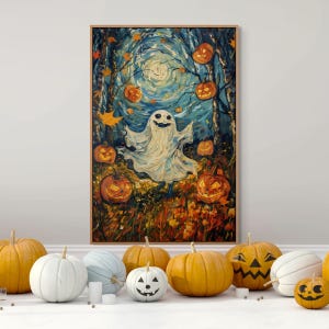 Halloween Ghost Art Print – Dancing Spirit Pumpkin Canvas Wall Decoration