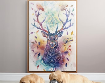 Boho Deer Wall Art Print – Mystical Watercolor Animal for Spiritual Home Decor