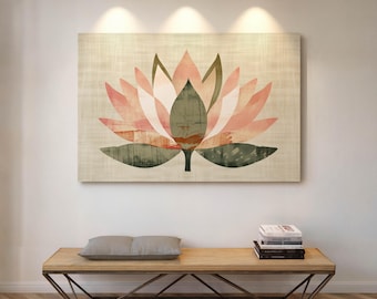 Lienzo moderno con forma de flor de loto: arte mural minimalista de estilo zen para espacios de yoga o meditación.