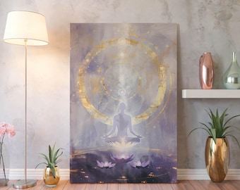 Tela Chakra Lotus – Arte de parede espiritual para decoração de salas de meditação e cura