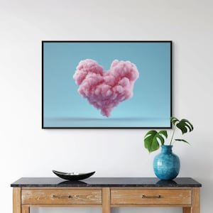 Fluffy Heart Shaped Cloud Canvas – Pastel Pink Abstract for Romantic Gift