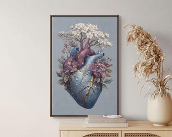 Botanical Human Heart Canvas Decor – Vibrant Floral Artwork for Valentine's Day