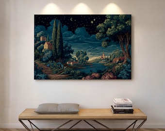 Märchenhafte Nachtlandschaft auf Leinwand – Verzaubertes Schloss-Kunstwerk für eine fantasievolle Wanddekoration