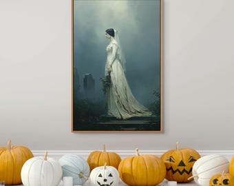 Gothic Bride Leinwanddruck - Victorian Haunted Cemetery Wall Art