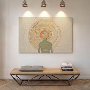Minimal Abstract Aura Canvas – Textured Neutral Wall Art with Radiating Energy Circles