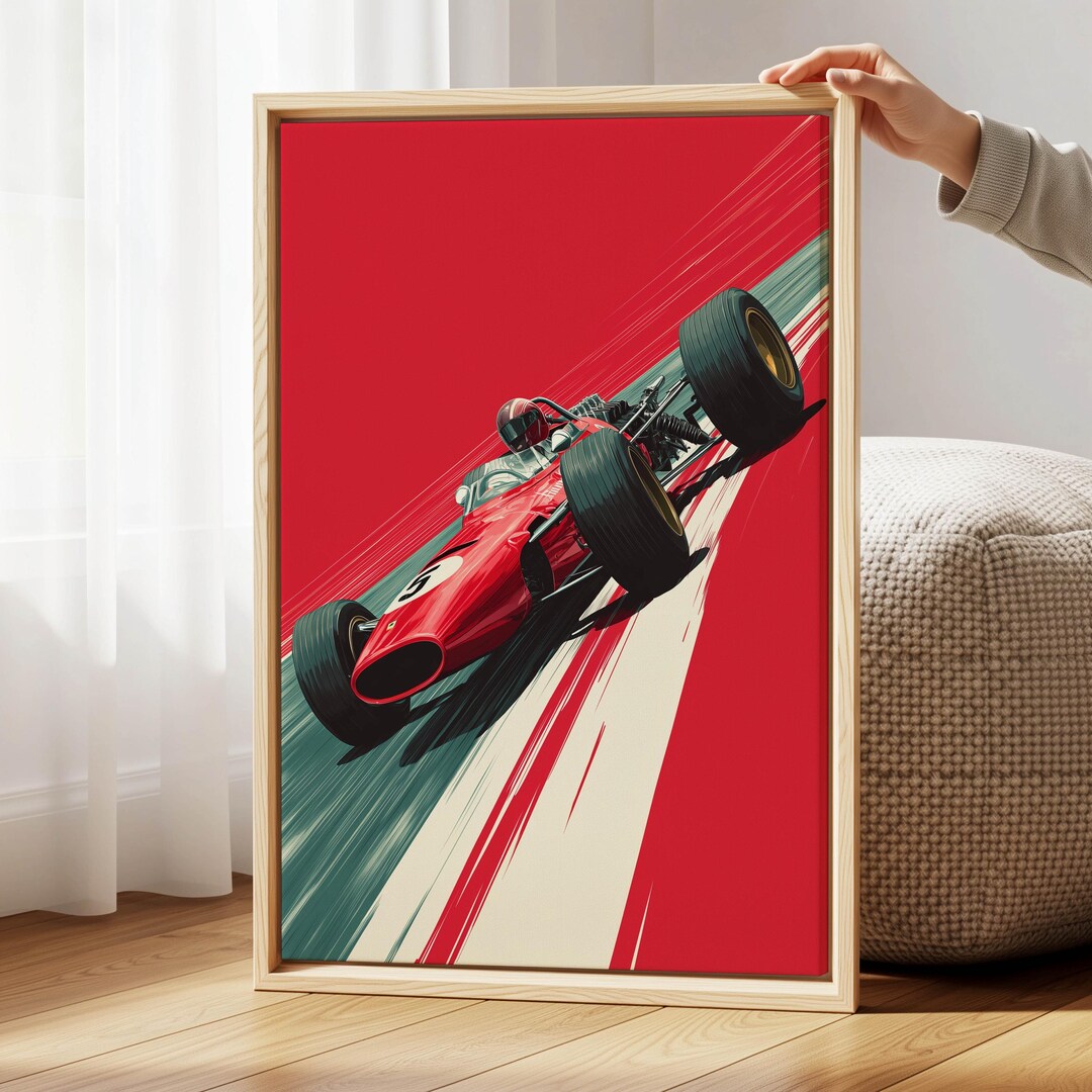 Formula 1 Race Car Canvas – Retro Red Racing Art for Man Cave Decor - Etsy