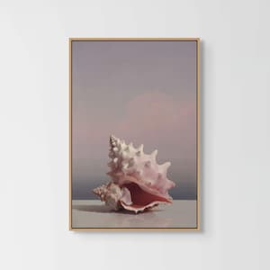 Pink Conch Shell Canvas Art – Framed Print for Beach Home Wall Decor